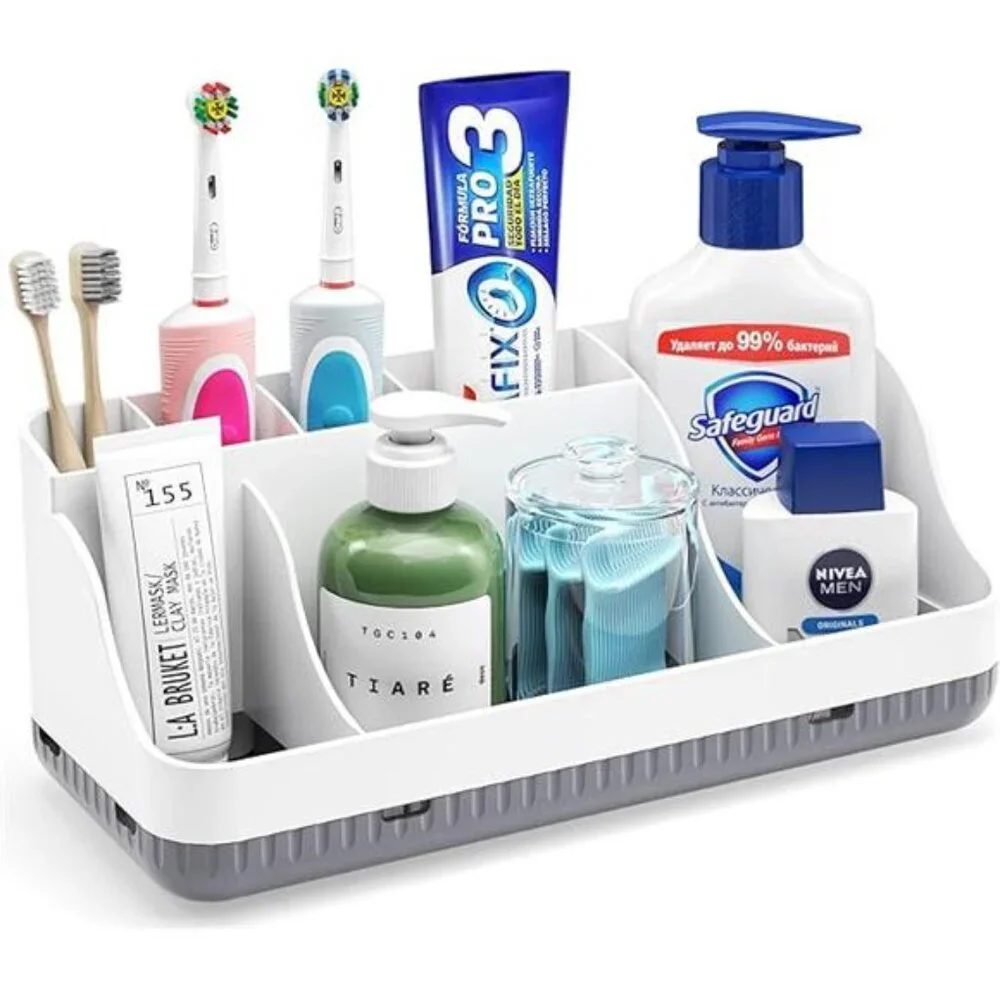 Bathroom Counter Organizer Toothbrush Holder 7 Slots Toothpaste Vanity Storage